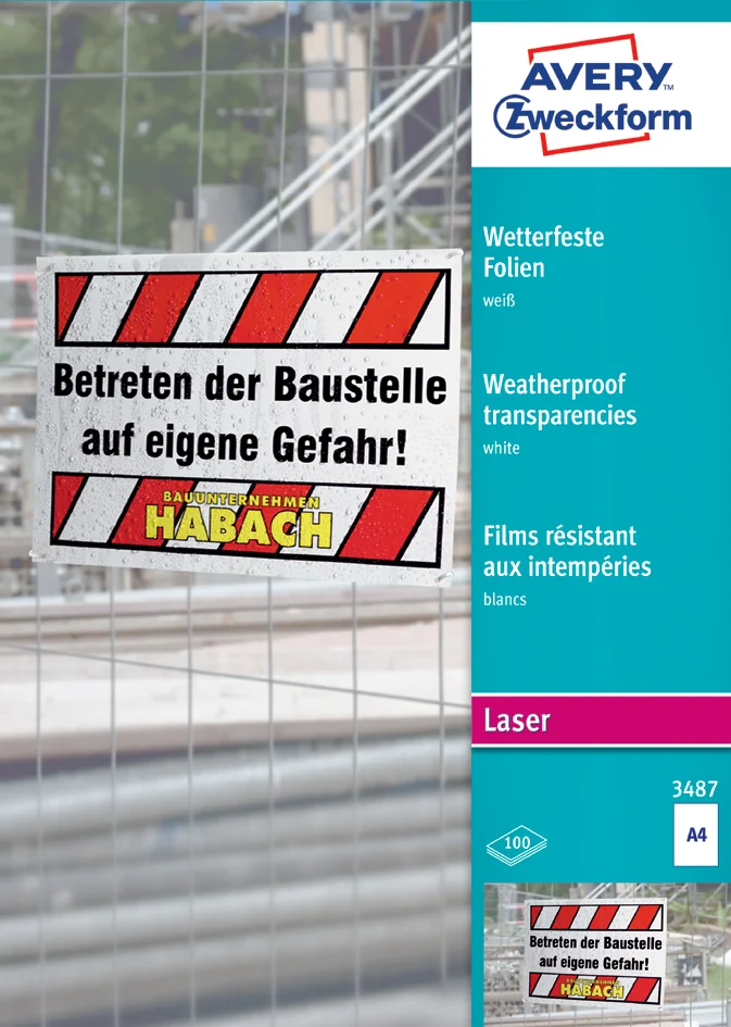 AVERY Zweckform Films A4, épaisseur 0,13 mm, blanc - OEM 3487