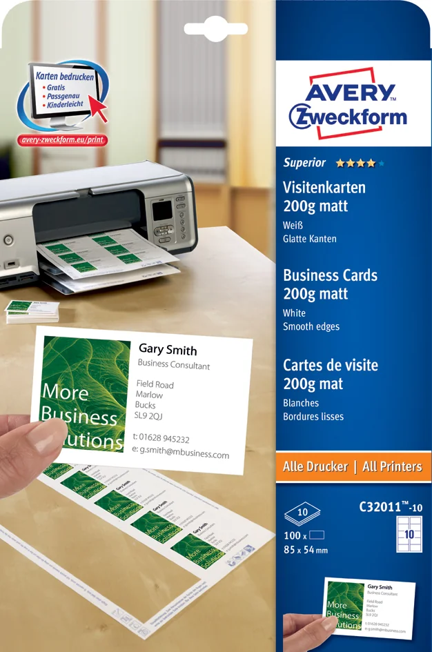 AVERY Zweckform Carte de visite Quick & Clean, blanc - OEM C32011-25