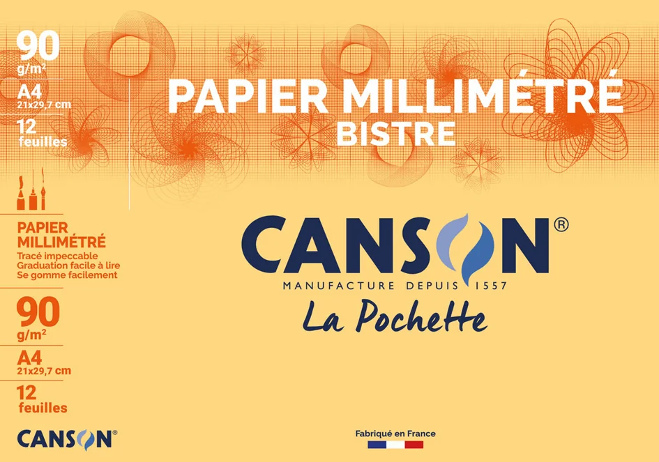 CANSON Papier millimétré, A4, 90 g/m2, couleur: bleu - OEM C200067116