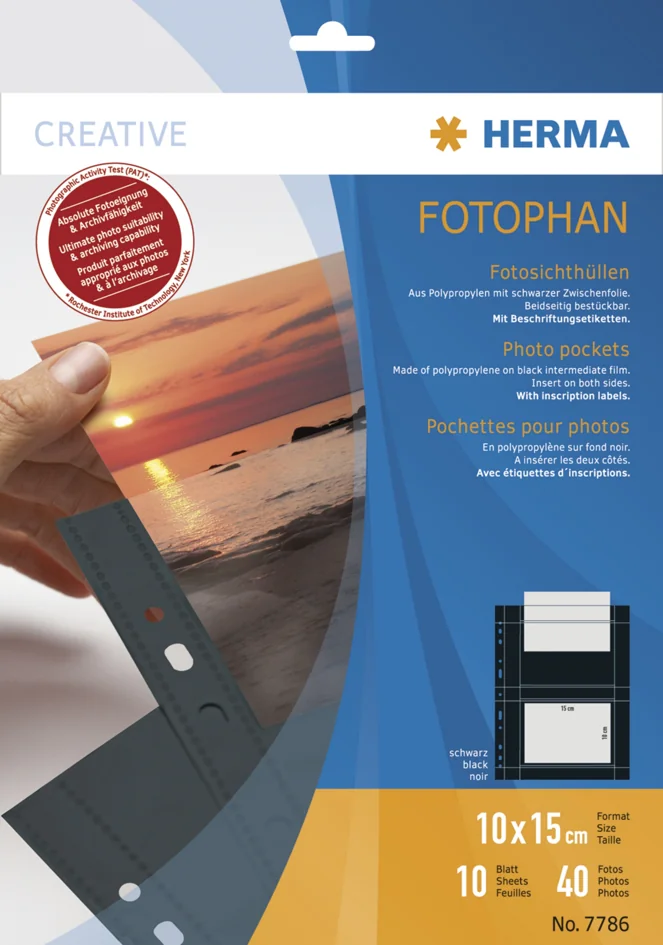 HERMA Pochettes transparentes A4 Fotophan, pour photos 10x15 - OEM 7786