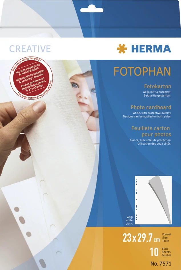 HERMA Feuillets carton pour photos, 230 x 297 mm, blanc - OEM 7578