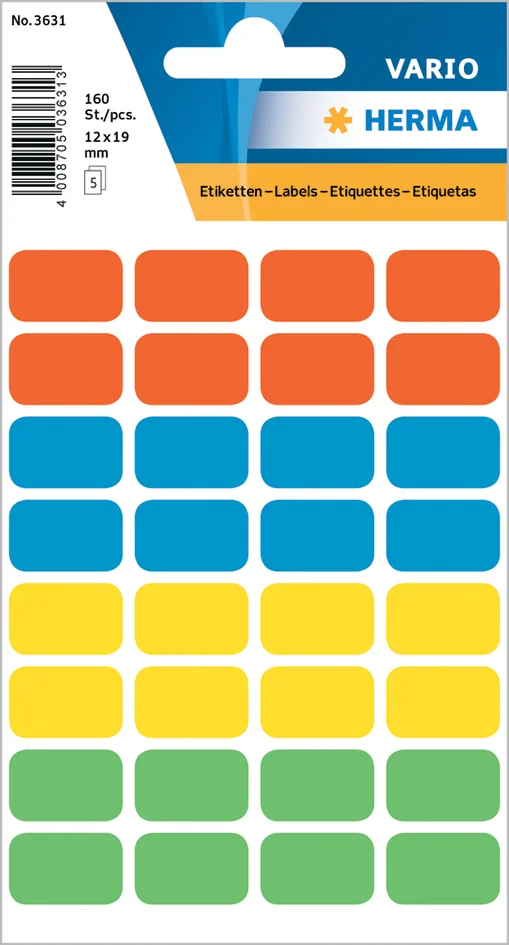 HERMA Etiquette multi-usage, 12 x 19 mm, assorti - OEM 3631