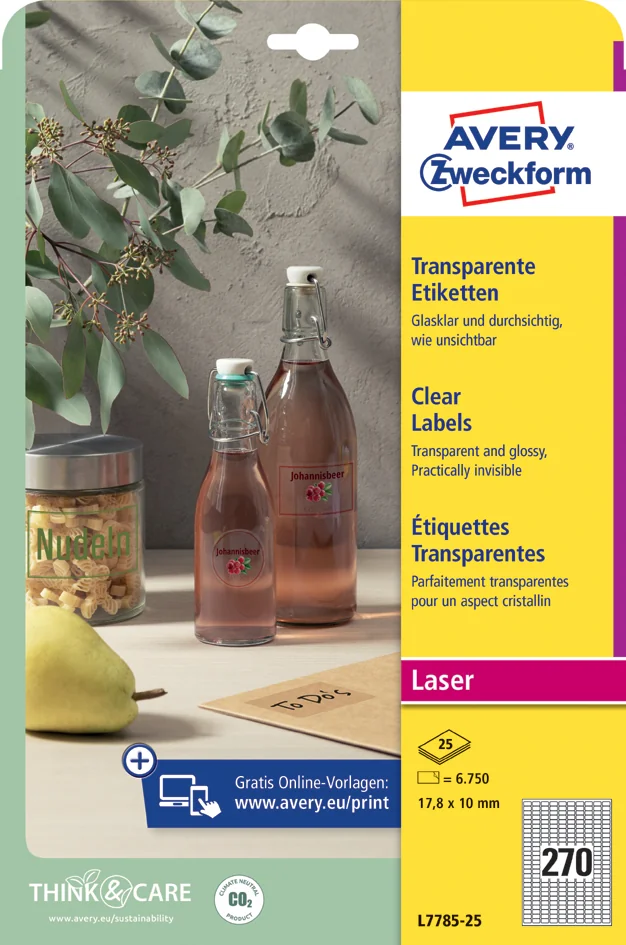 AVERY Zweckform Crystal Clear Etiquette, 210 x 297 mm - OEM L7784-25