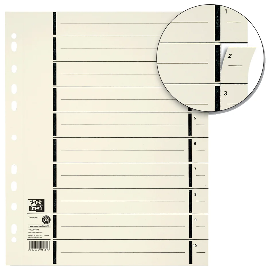 Oxford ELBA Intercalaires avec perforation, format A4 extra large - OEM 400004672