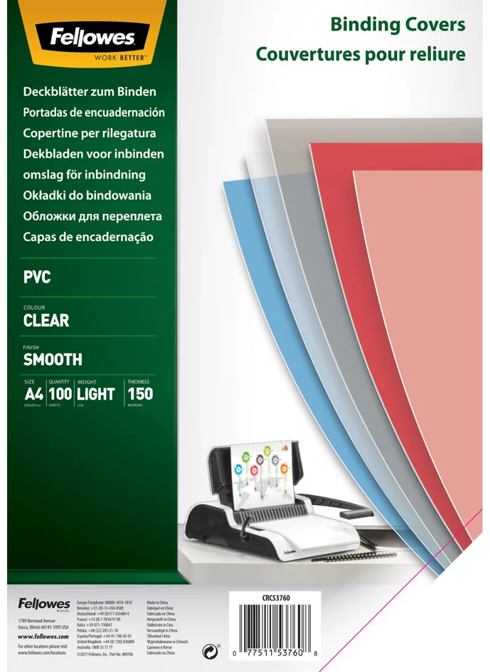 Fellowes couverture, format A4, pvc, 0,18 mm, transparent - OEM 5380001