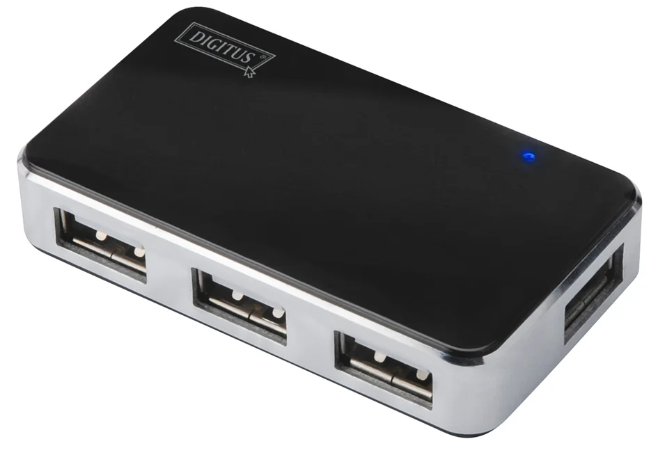 DIGITUS Mini hub USB 2.0, 4 ports, argenté, avec bloc d'ali. - OEM DA-70220