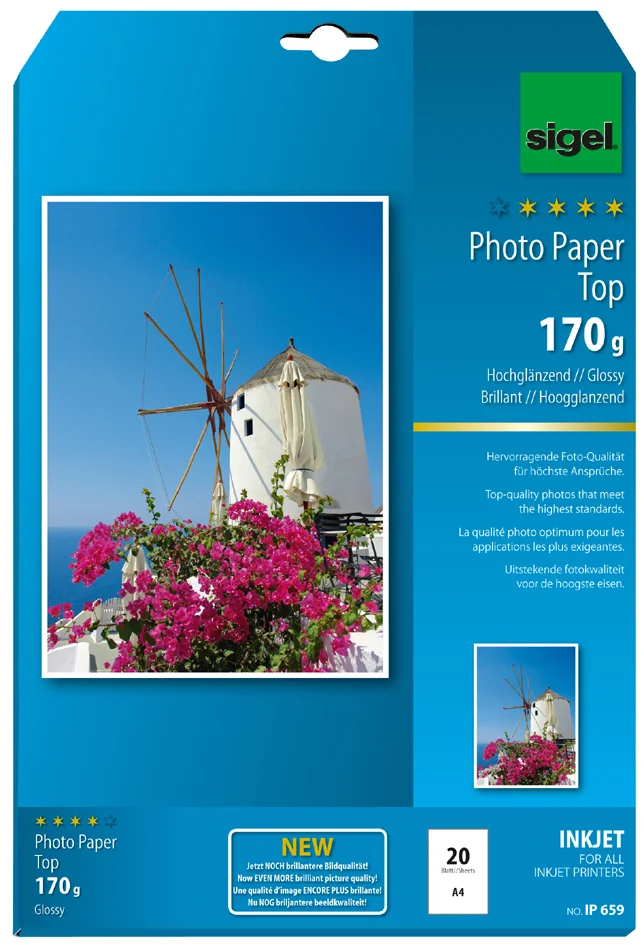 sigel papier photo jet d'encre Top, A4m, brillant, 125 g/m2 - OEM IP663