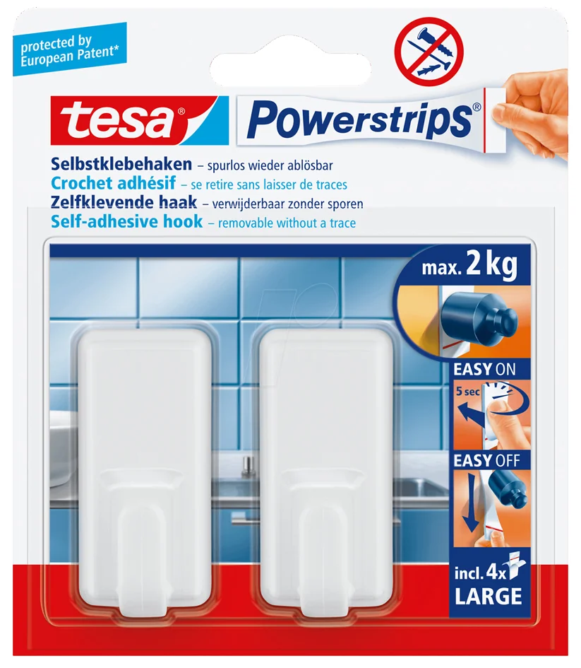 tesa Powerstrips Crochet adhésif LARGE classic, blanc - OEM 58010-00044-20