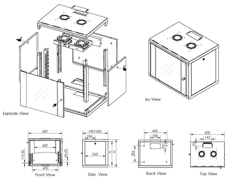 DIGITUS Coffret mural 19' Soho-Line,avec cadre pivotant - OEM DN-19 09-U-3