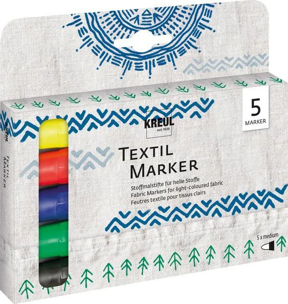KREUL Marqueurs textiles medium, set de 5 - OEM 90710