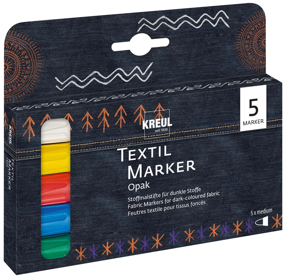 KREUL Marqueurs textiles JAVANA 'texi mäx OPAK', 5 pièces - OEM 92750