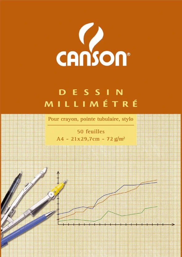 CANSON Bloc de papier millimétré, A4, 90 g/m2, bistre - OEM C200067106