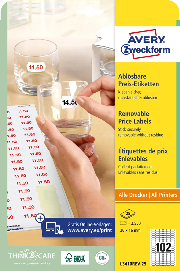 AVERY Zweckform Etiquette prix Stick+Lift, 26 x 16 mm, blanc - OEM L3410REV-25