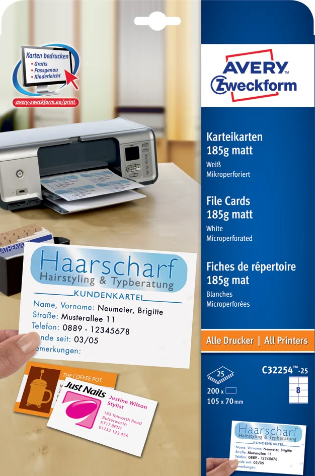 AVERY Zweckform Fiches bristol, 105 x 70 mm, blanc - OEM C32254-25