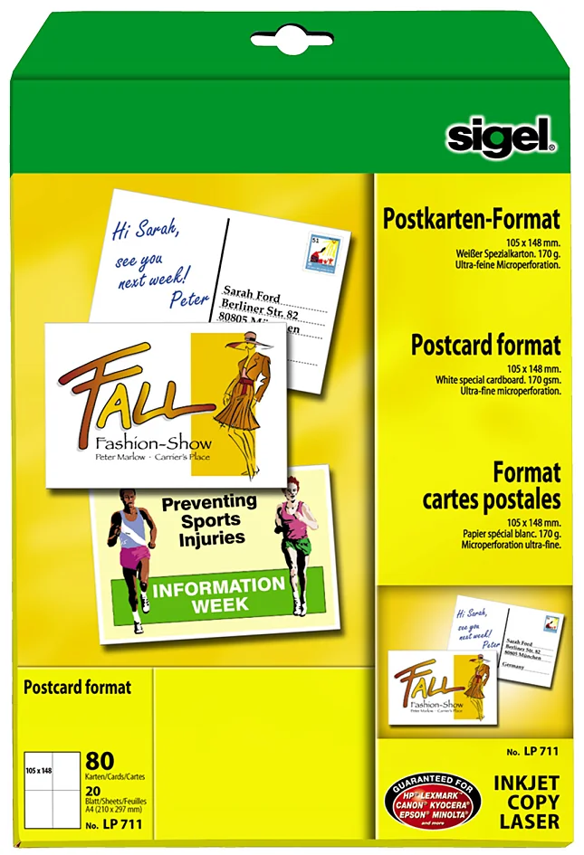 sigel cartes postales PC, A6, 185 g/m2, blanc - OEM LP711
