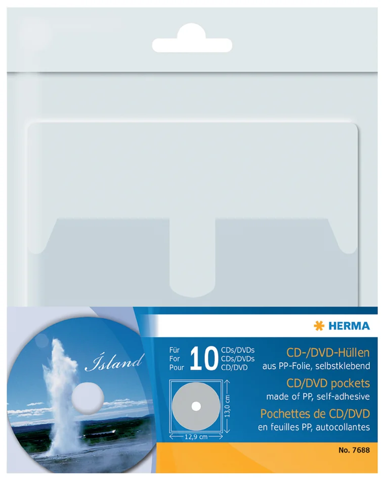 HERMA pochette autocollante pour 1 CD/DVD, en PP - OEM 7688