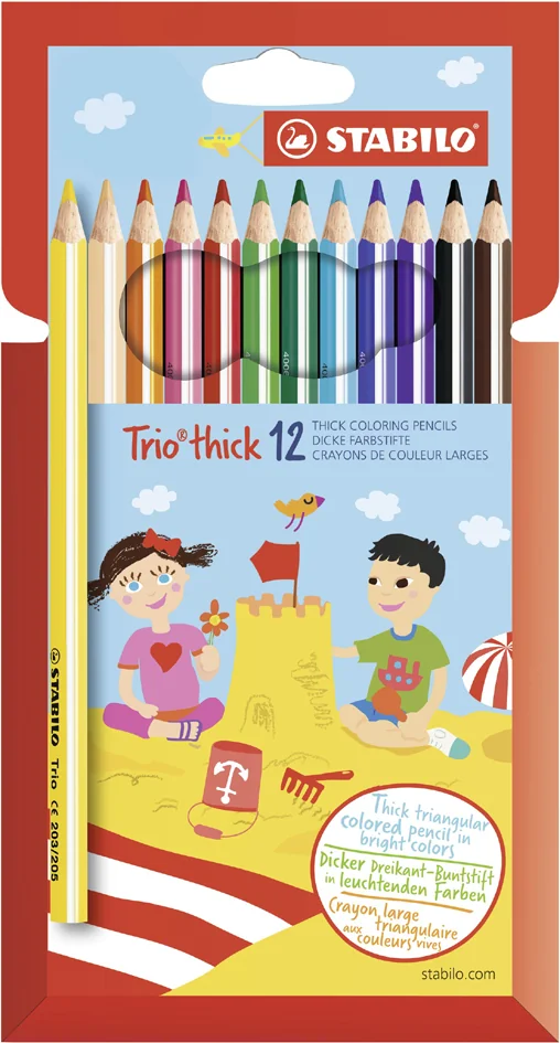 STABILO Crayon de couleur Trio long, corps large, étui de 12 - OEM 203/2-12