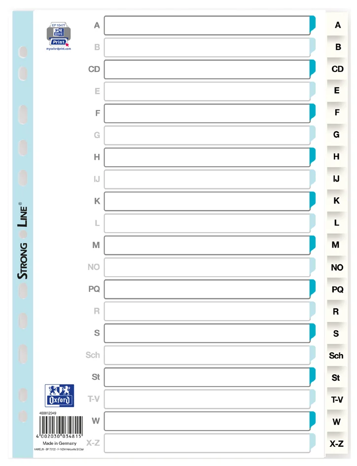 Oxford ELBA Intercalaires en plastique, A-Z, A4, 20 touches, blanc - OEM 400012049