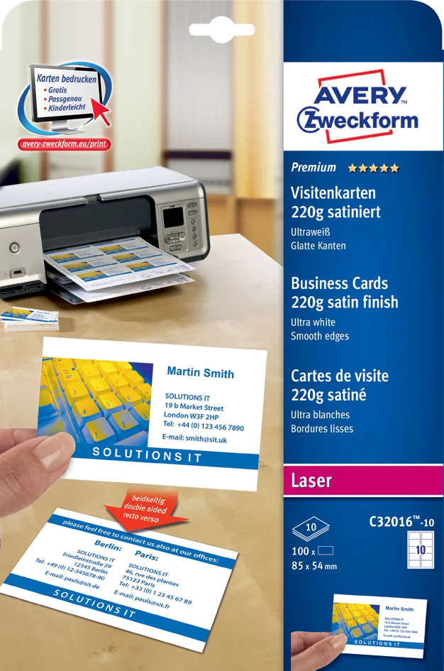 AVERY Zweckform Quick & Clean Cartes de visite, satinées - OEM C32016-500