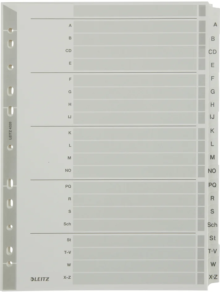 LEITZ Intercalaires, mylar, carton, A-Z, A4, 20 touches,gris - OEM 4328-00-00