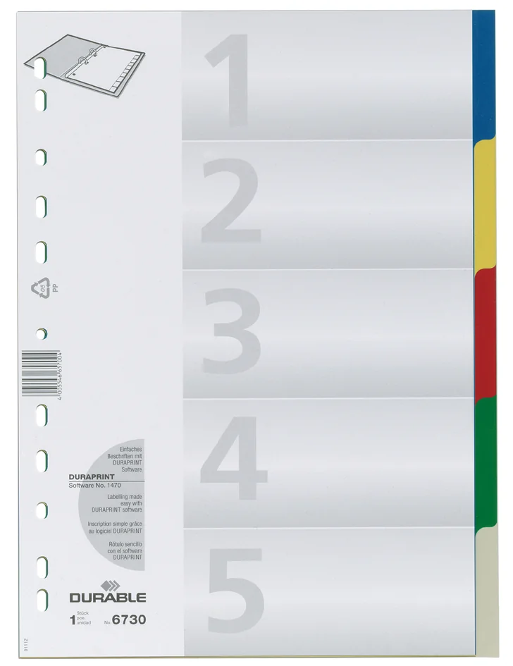 DURABLE Intercalaires en plastique, A4, PP, 5 touches - OEM 6730-27