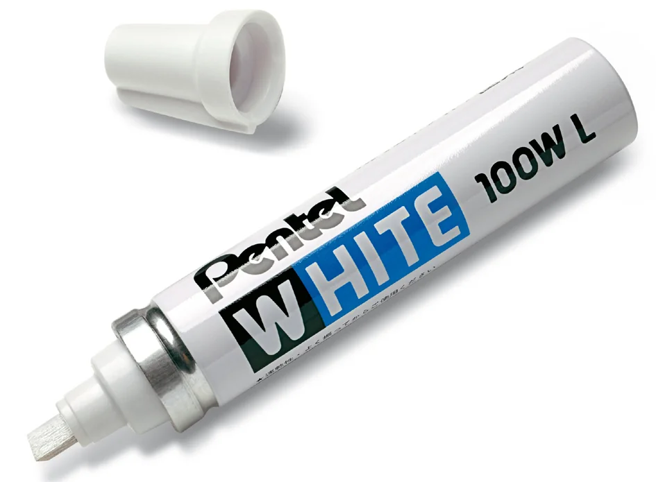 Pentel Marqueur permanent X100W L, pointe biseautée, blanc - OEM X100WL