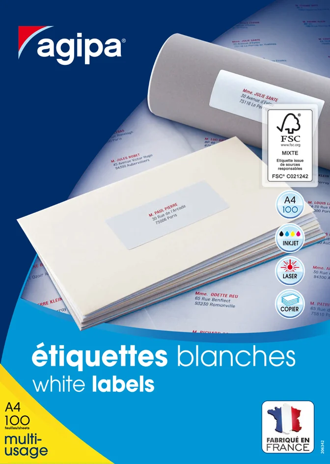 agipa Etiquette universelle, 210 x 99 mm, coins droits - OEM 119019