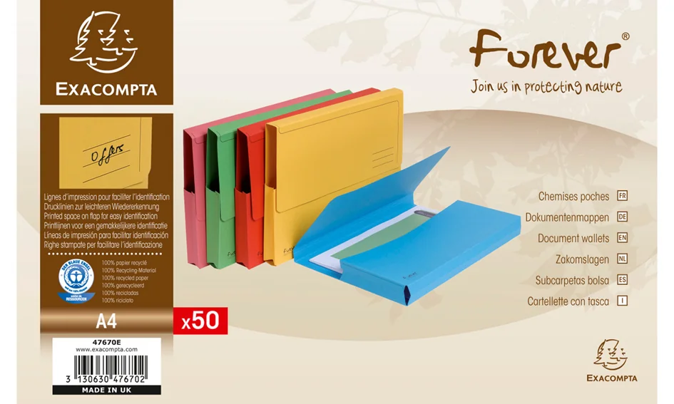 EXACOMPTA Pochette documents FOREVER, A4, rouge - lot de 50 - OEM 47675E