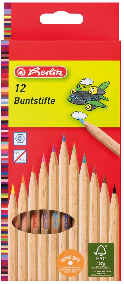 herlitz Crayons de couleur, étui de 12, bois naturel - OEM 300000592