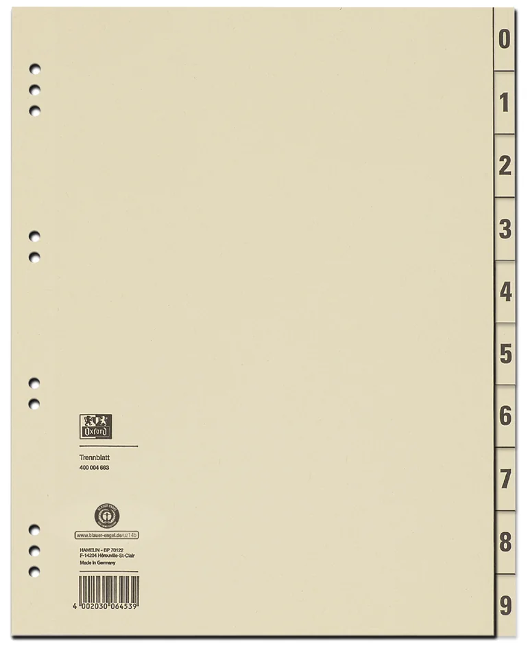 Oxford Intercalaires, 240 x 300 mm, imprimé 2 faces, chamois - OEM 400004663