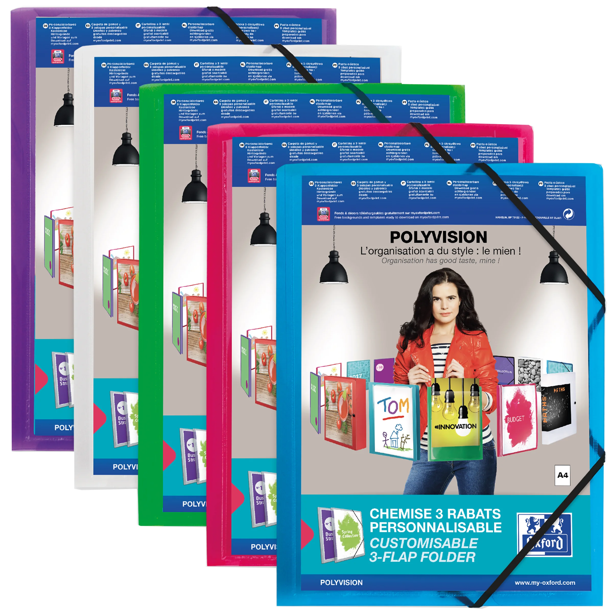 Oxford Chemise à élastique POLYVISION, A4, assorti - lot de 20 - OEM 400037234