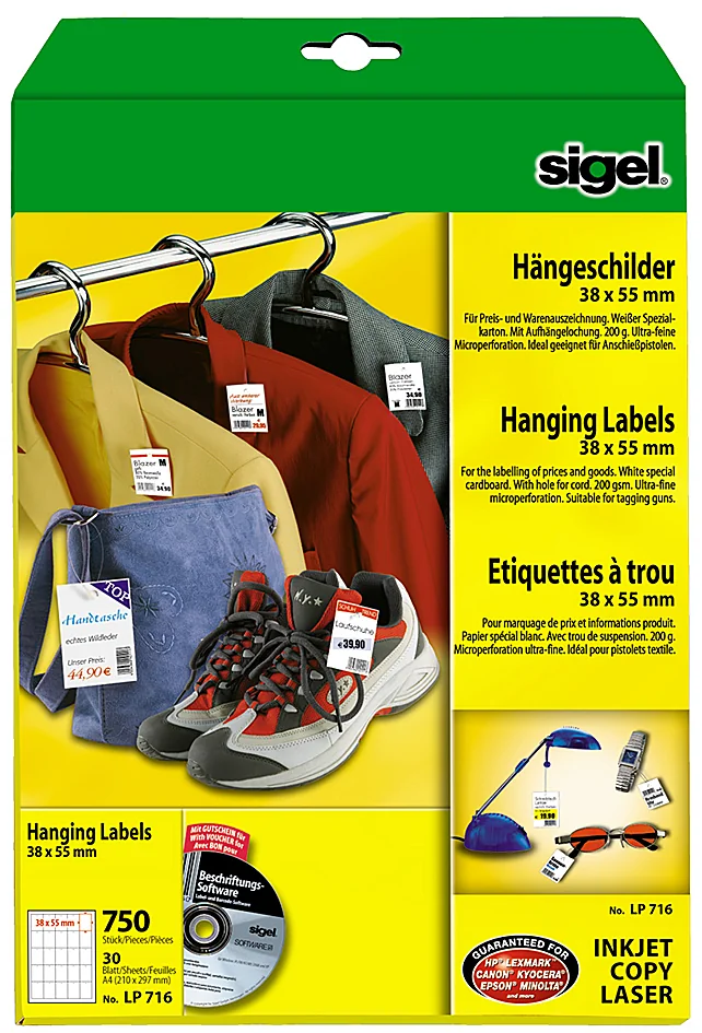 sigel Etiquette à trou, 38 x 55 mm (A4), 200 g/m2, blanc - OEM LP716