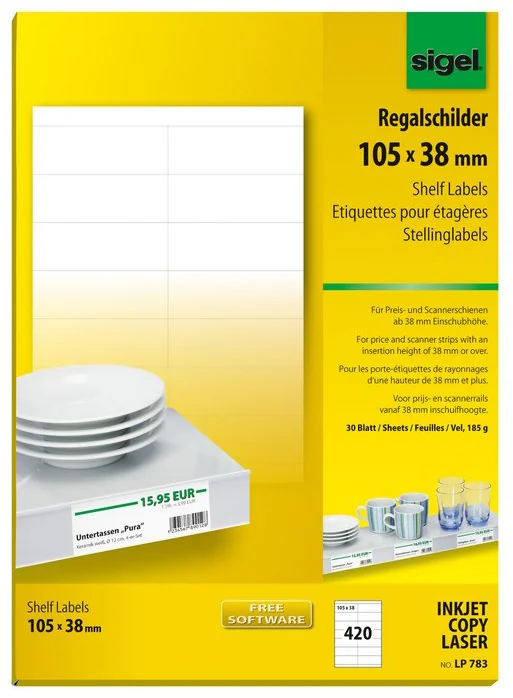 sigel Etiquette pour étagère, 105 x 38 mm, blanc, 170 g/m2 - OEM LP783