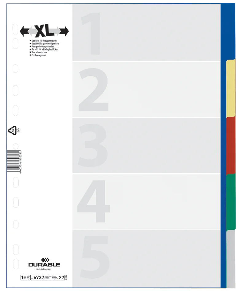 DURABLE Intercalaires en plastique, A4, PP, 20 touches - OEM 6759-27