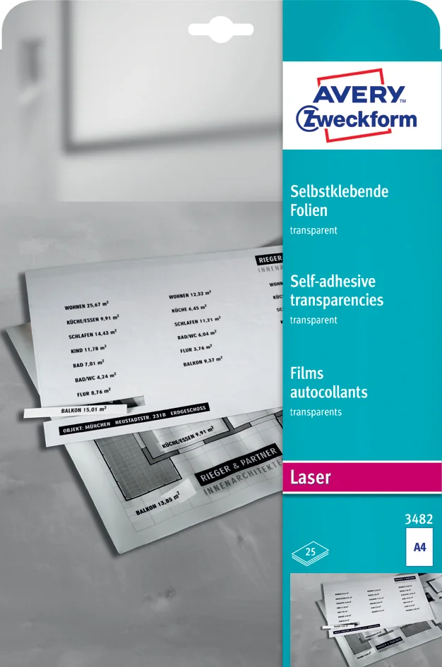AVERY Zweckform Films transparents pour imprimantes laser,A4 - OEM 3480