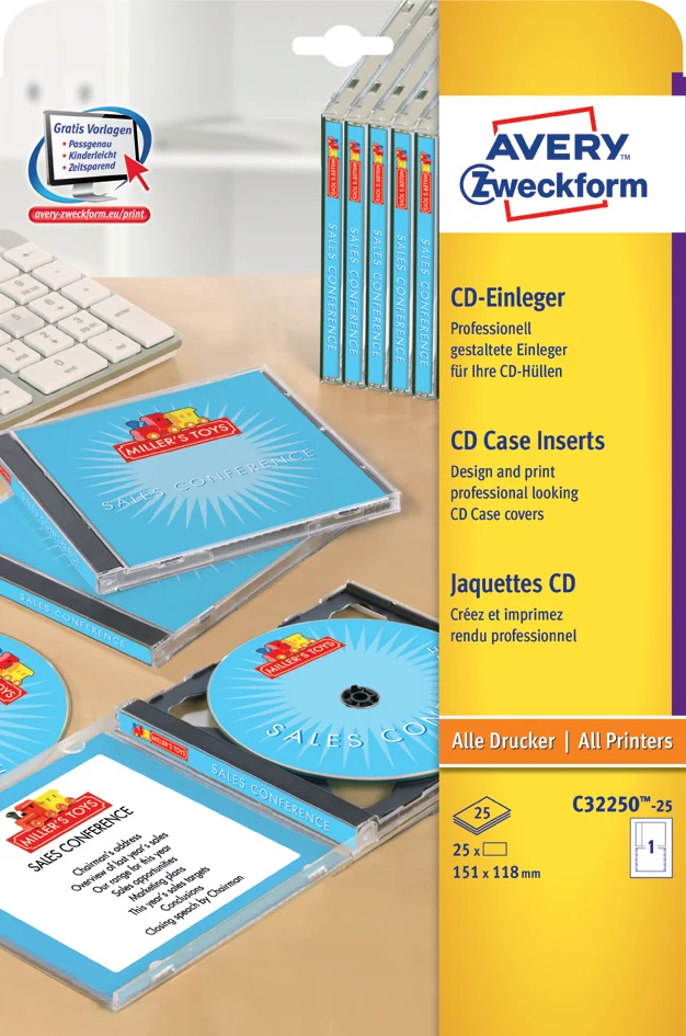 AVERY Zweckform Jaquette CD pour Jewel Case, blanc - OEM C32250-25