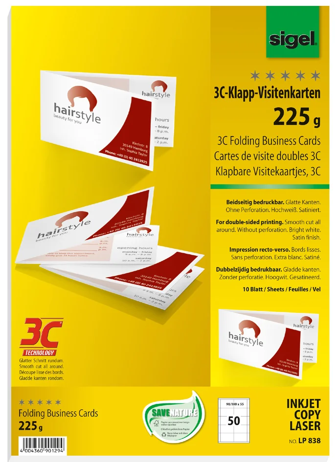 sigel cartes de visite doubles 3C, 90/180 x 55 mm, extra - OEM LP838