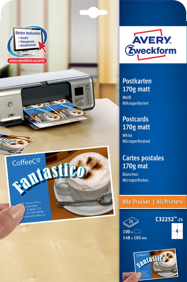 AVERY Zweckform Cartes postales 170 g/m2, (L)148 x (H)105 mm - OEM C32252-25