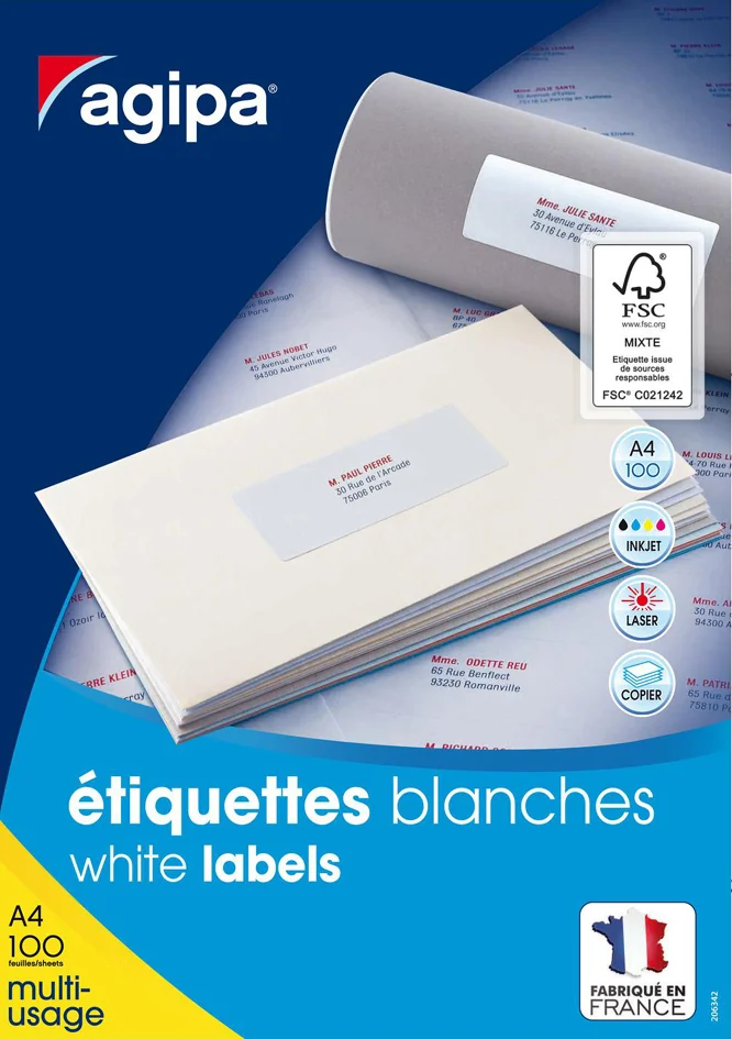 agipa Etiquette universelle, 63,5 x 38,1 mm, blanc - OEM 118984