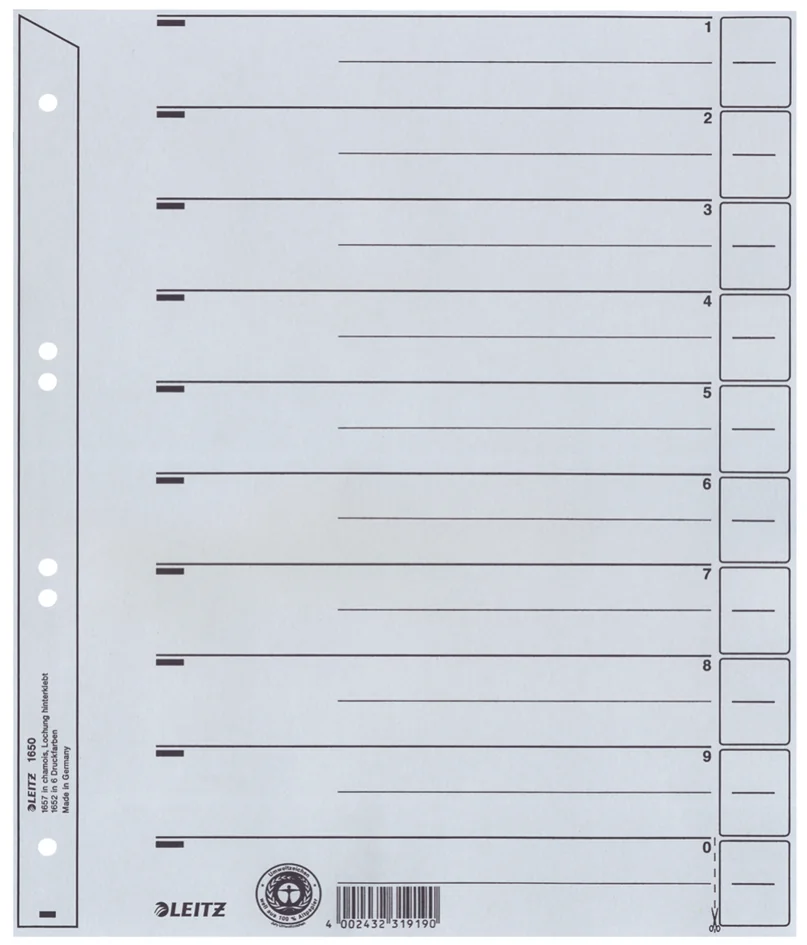 LEITZ Intercalaires, format A4 extra large, en carton solide - OEM 1650-30-85