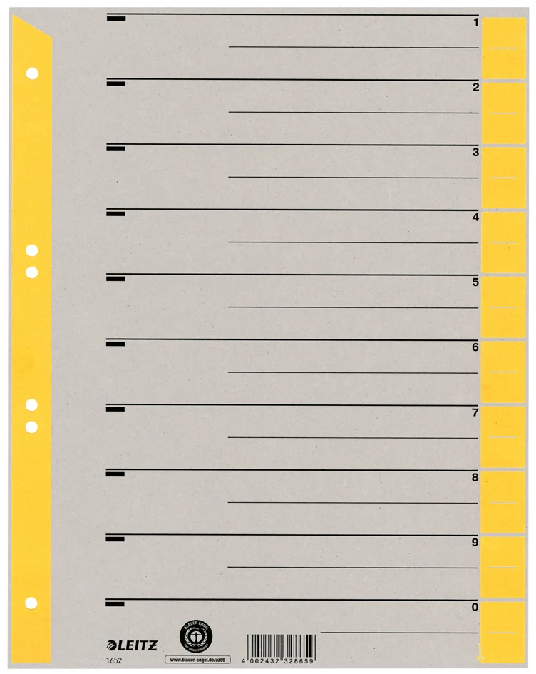 LEITZ Intercalaires, format A4 extra large, en carton solide - OEM 1652-00-30