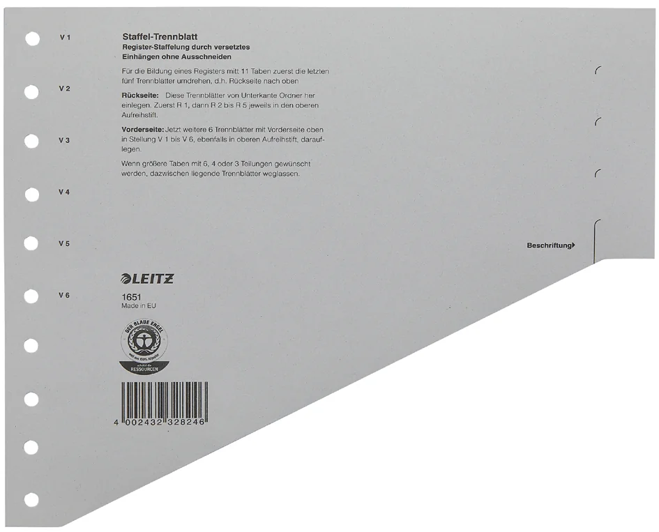 LEITZ Intercalaires-échelon, format A4 extra large, gris - OEM 1651-00-85