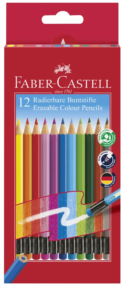 FABER-CASTELL Crayon de couleur gommable, étui carton de 12 - OEM 116612