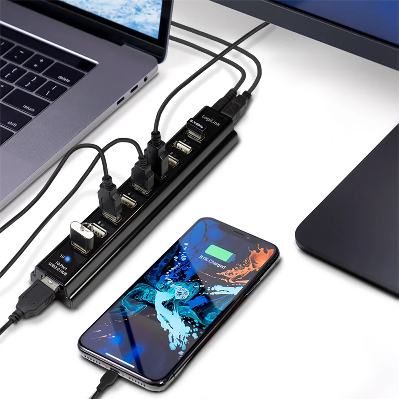 LogiLink Hub USB 2.0 avec bloc d'alimentation, noir, 10 - OEM UA0096