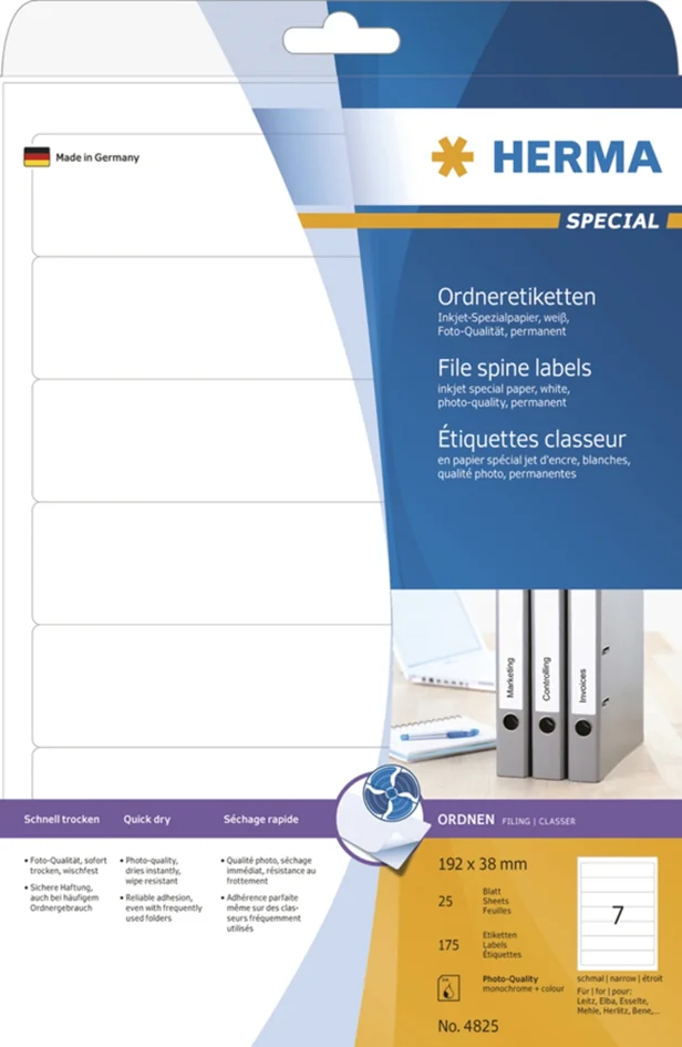HERMA Etiquette dos de classeur SPECIAL, 192 x 38 mm, blanc - OEM 4825