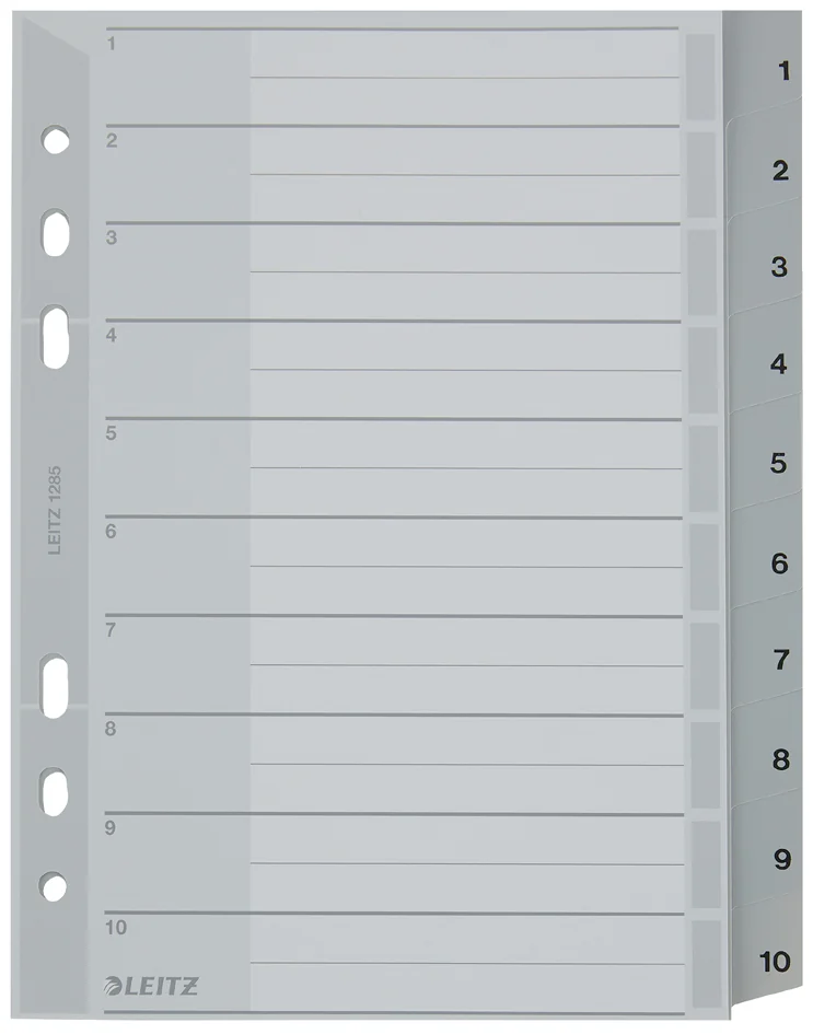 LEITZ Intercalaires en plastique, numéroté, format A5,1-10 - OEM 1285-00-00