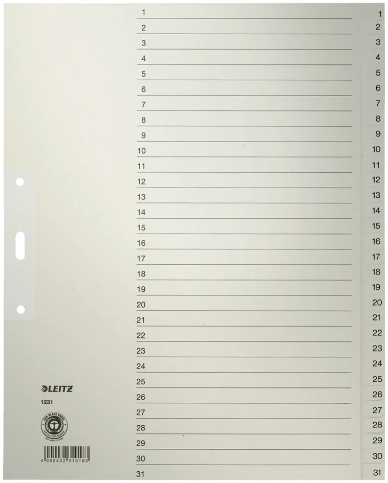 LEITZ Intercalaires en papier naturel, numéroté, format A4 - OEM 1234-00-85