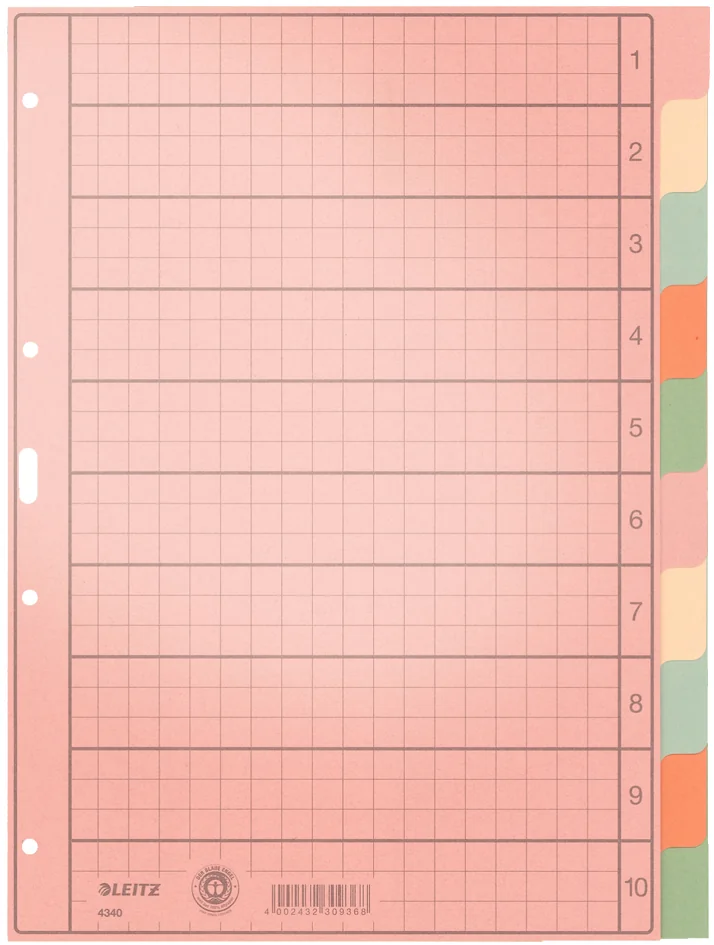 LEITZ Intercalaires en papier naturel, blanc, A4, 10 touches - OEM 4340-00-00