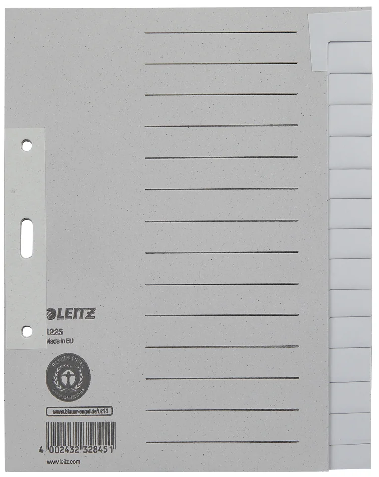 LEITZ Intercalaires en papier naturel, blanc, A5, 15 touches - OEM 1225-00-85