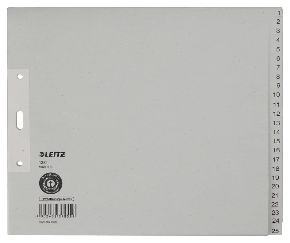 LEITZ Intercalaires en papier naturel, numéroté, A4+, 26 - 5 - OEM 1382-00-85